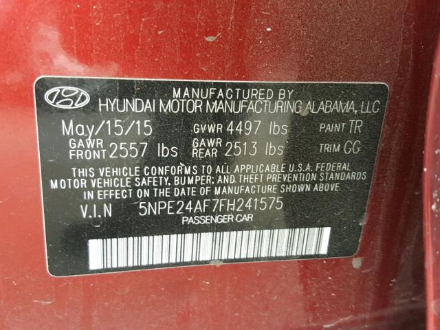 VIN SHHFK7H40LU414582 2015 HYUNDAI SONATA SE no.10