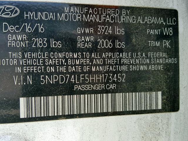 VIN 3KPF54AD0PE689396 2017 HYUNDAI ELANTRA SE no.10