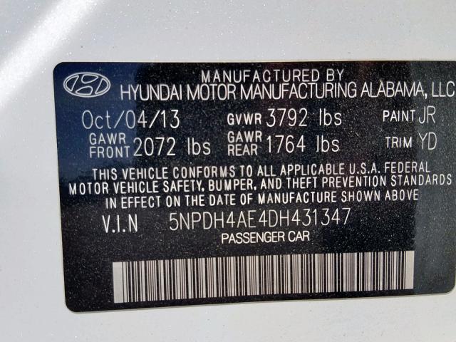 VIN WAUVGAFR5EA032339 2013 HYUNDAI ELANTRA GL no.10