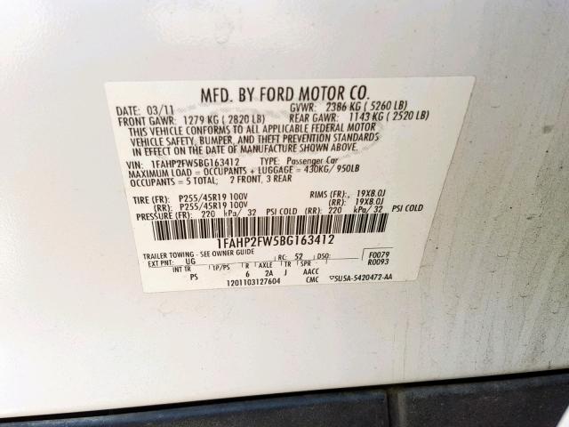 VIN WAUEFAFL5DA048246 2011 FORD TAURUS LIM no.10