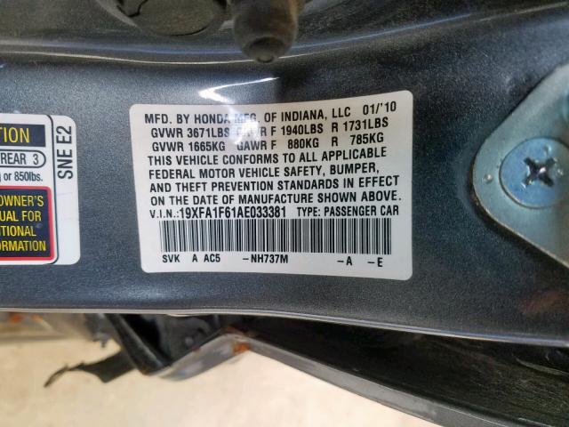 VIN 1C4HJXFG8KW677584 2010 HONDA CIVIC LX-S no.10