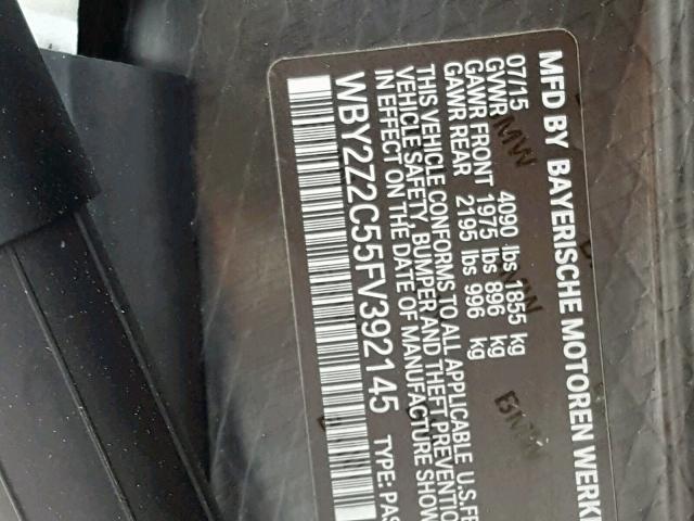 VIN WBY2Z2C55FV392145 2015 BMW I8 no.10