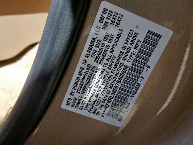 VIN 3GPKHXRJ8RS507013 2007 HONDA ODYSSEY EX no.10