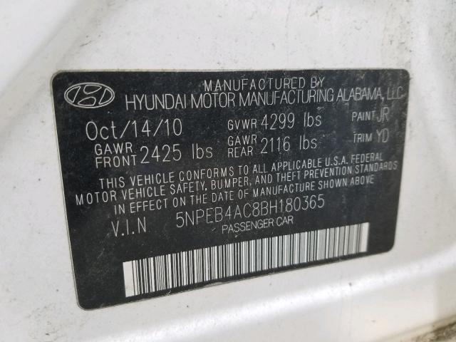 VIN 4S3GTAB62K3700827 2011 HYUNDAI SONATA GLS no.10