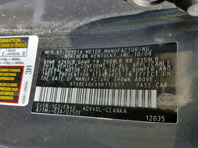 VIN 1GCRYBEK2MZ373502 2009 TOYOTA CAMRY BASE no.10