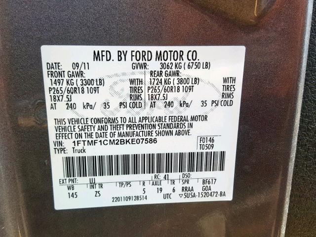 VIN 1C4NJDBB0HD143320 2011 FORD F150 no.10