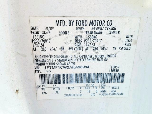 VIN 5NPDH4AE4DH159592 2010 FORD F150 no.10