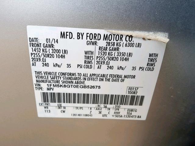 VIN 3C4PDCEG4GT218594 2014 FORD EXPLORER S no.10