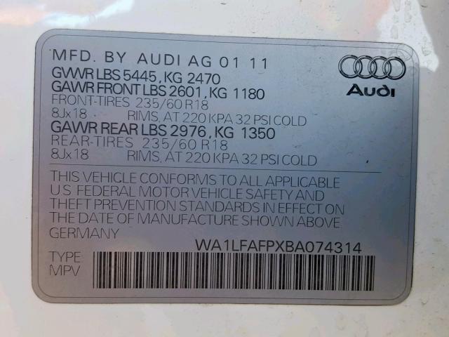 VIN 5UXWX9C59E0D42038 2011 AUDI Q5 PREMIUM no.10