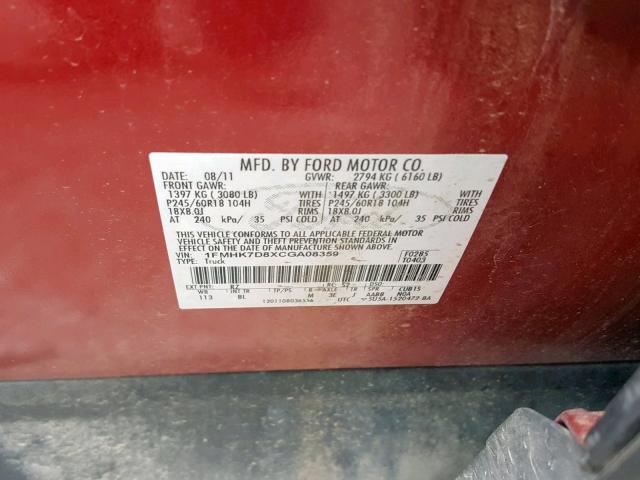 VIN KMHD84LF9HU339647 2012 FORD EXPLORER X no.10