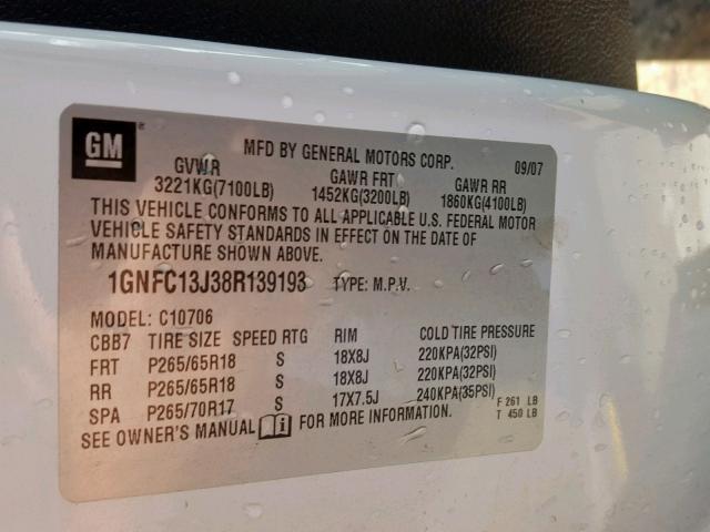 VIN JA4APUAU0NU021076 2008 CHEVROLET TAHOE C150 no.10