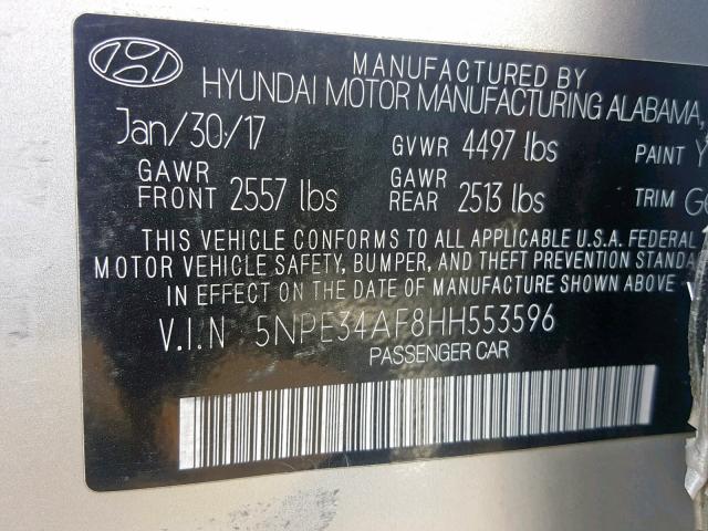 VIN 1FA6P8TH2R5110432 2017 HYUNDAI SONATA SPO no.10