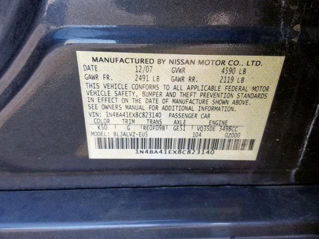 VIN 1N4AA6AP9GC448185 2016 Nissan Maxima, 3.5 SR no.10