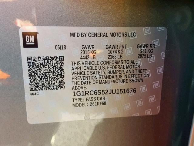 VIN 1G1RC6S52JU151676 2018 Chevrolet Volt, LT no.10