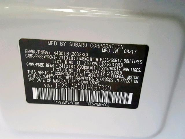 VIN 19XFC2F82LE206569 2018 SUBARU FORESTER 2 no.10