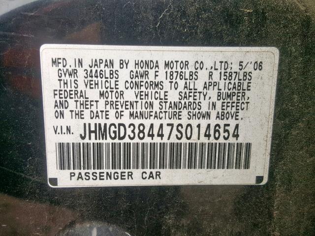 VIN WBA2K9C31H7A26378 2007 HONDA FIT no.10