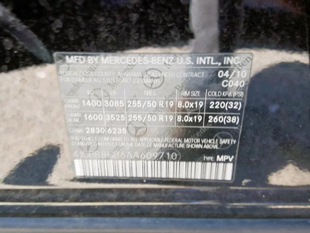 VIN 1C4RJFBG0MC672517 2010 MERCEDES-BENZ ML 350 4MA no.10