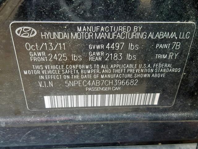 VIN 1FMCU0F71DUD22520 2012 HYUNDAI SONATA SE no.10