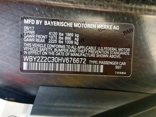 VIN WBY2Z2C30HV676672 2017 BMW I8 no.10