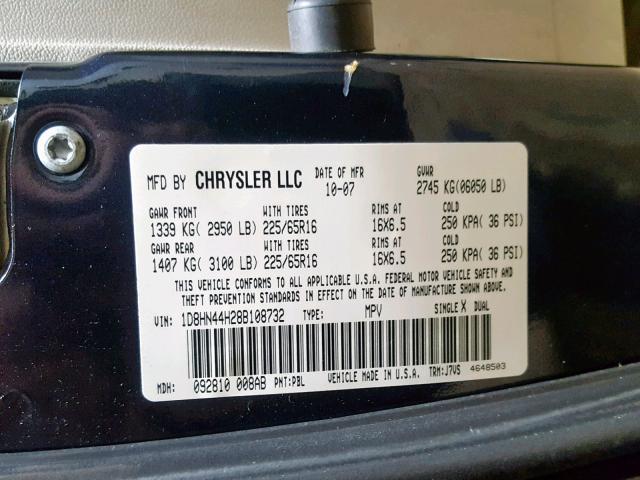 VIN WBA7E2C33HG741115 2008 DODGE GRAND CARA no.10