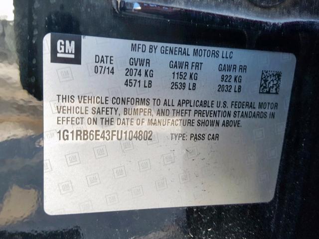 VIN 1G1RB6E43FU104802 2015 Chevrolet Volt no.10