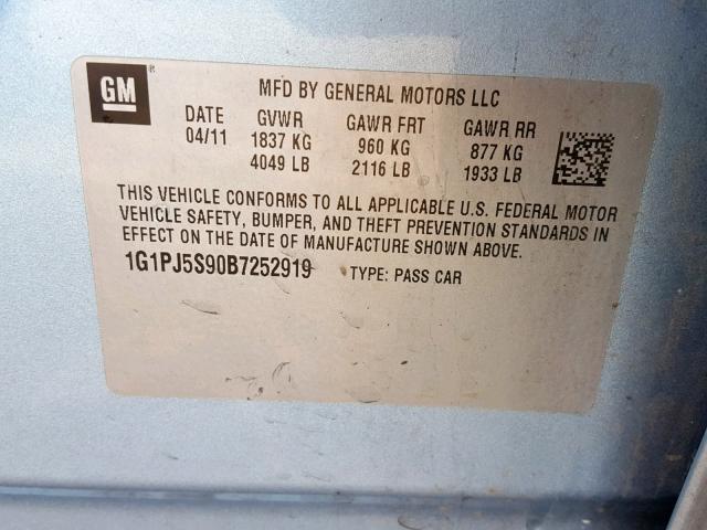 2011 CHEVROLET CRUZE ECO 1G1PJ5S90B7252919