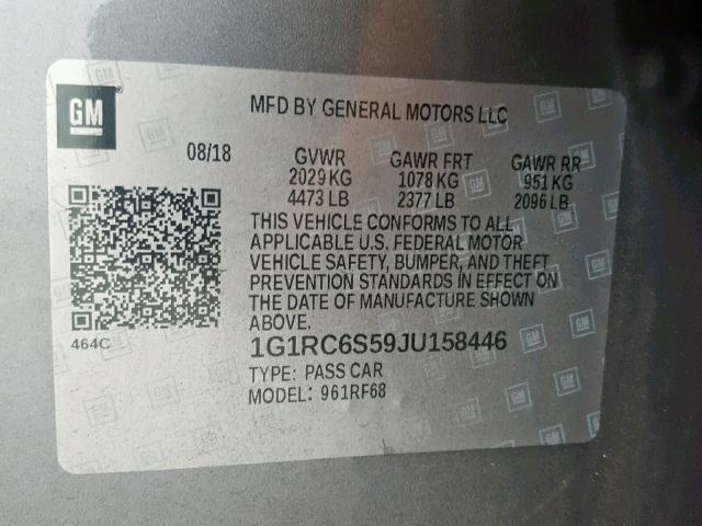 VIN 1G1RC6S59JU158446 2018 Chevrolet Volt, LT no.10