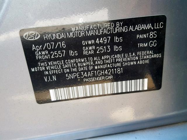 2016 HYUNDAI SONATA SPO 5NPE34AF1GH421181