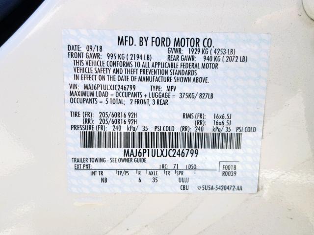 VIN KMHD84LF9LU927802 2018 FORD ECOSPORT S no.10