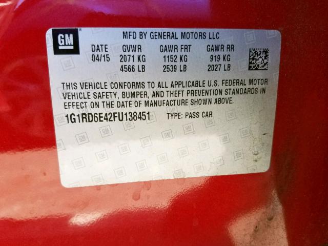 VIN 1G1RD6E42FU138451 2015 Chevrolet Volt no.10