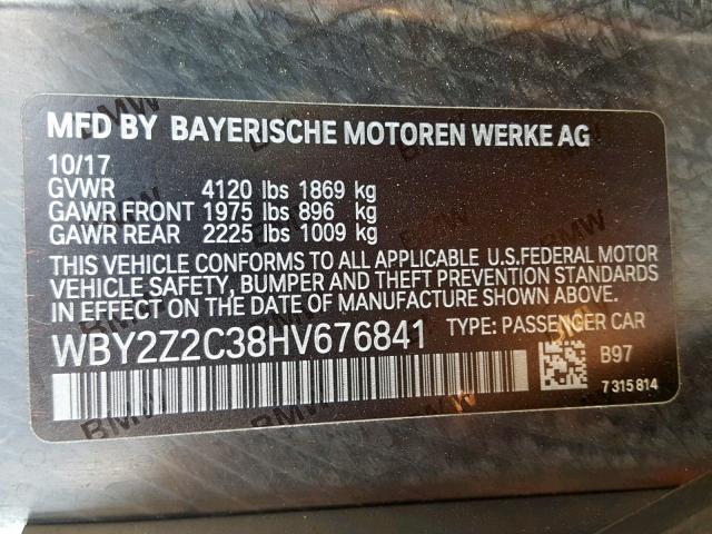 VIN WBY2Z2C38HV676841 2017 BMW I8 no.10