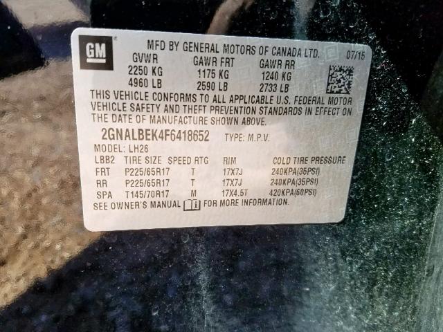 2015 CHEVROLET EQUINOX LT 2GNALBEK4F6418652