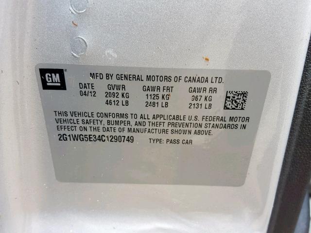 2G1WG5E34C1290749 2012 Chevrolet Impala Lt