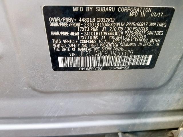 2018 SUBARU FORESTER 2 JF2SJABC9JH453329