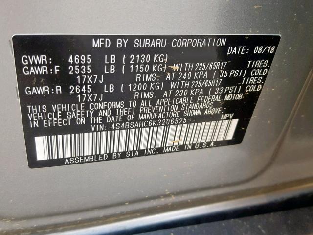 2019 SUBARU OUTBACK 2. 4S4BSAHC6K3206525