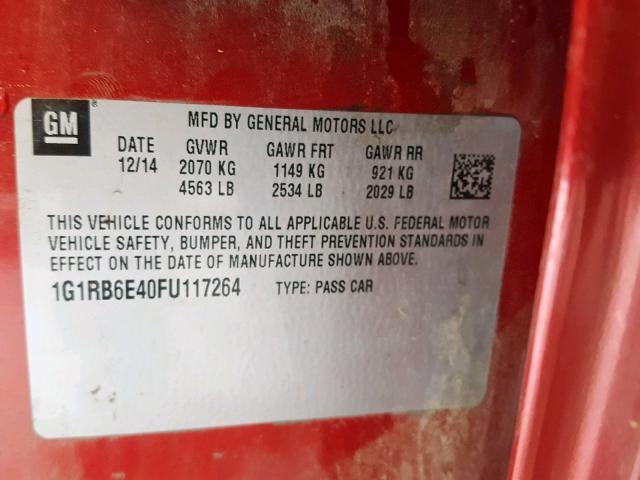 VIN 1G1RB6E40FU117264 2015 Chevrolet Volt no.10