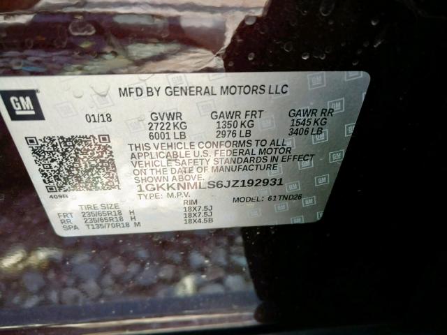 2018 GMC ACADIA SLT 1GKKNMLS6JZ192931