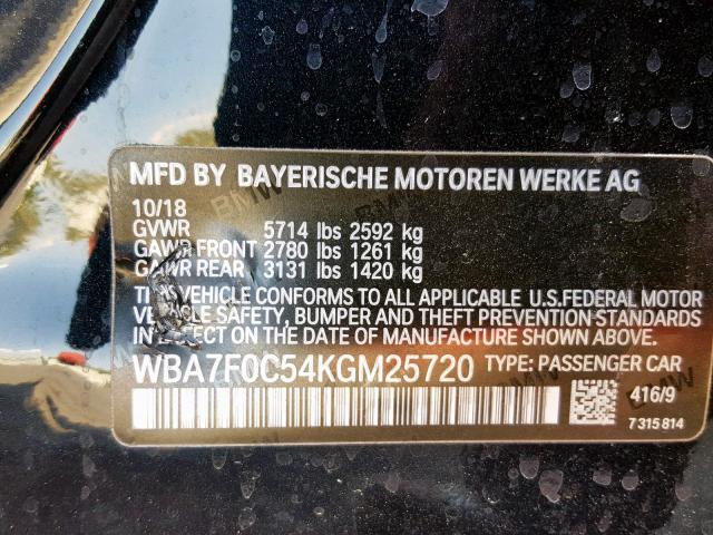 VIN WBA7F0C54KGM25720 2019 BMW 7 Series, 750 I no.10