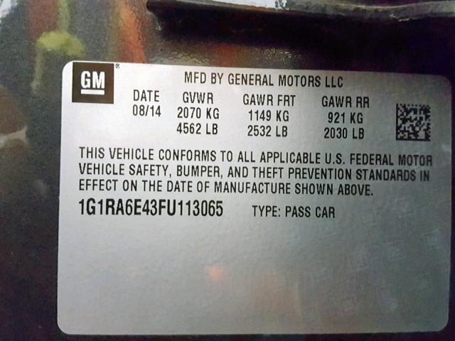 VIN 1G1RA6E43FU113065 2015 Chevrolet Volt no.10