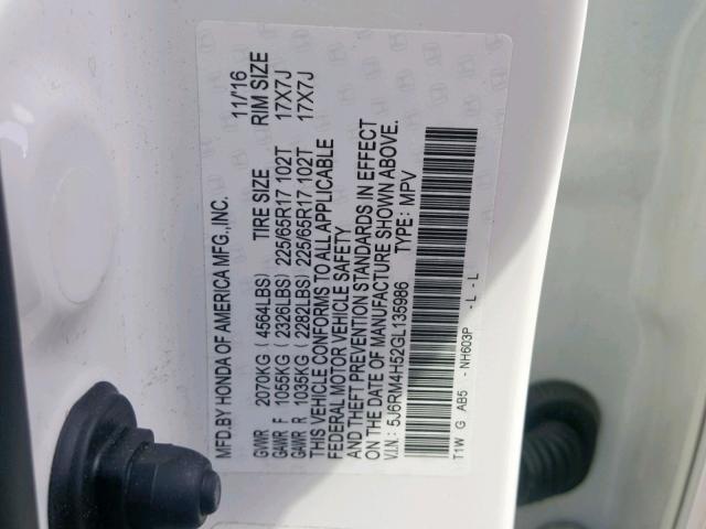 2016 HONDA CR-V EX 5J6RM4H52GL135986