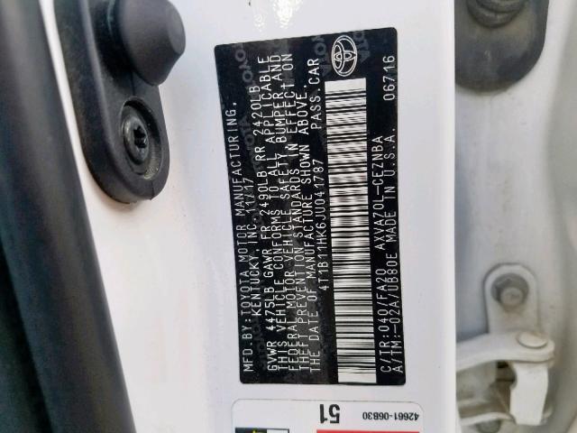 2018 TOYOTA CAMRY L - 4T1B11HK6JU041787