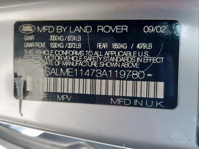 SALME11473A119780 | 2003 Land Rover range rover hse