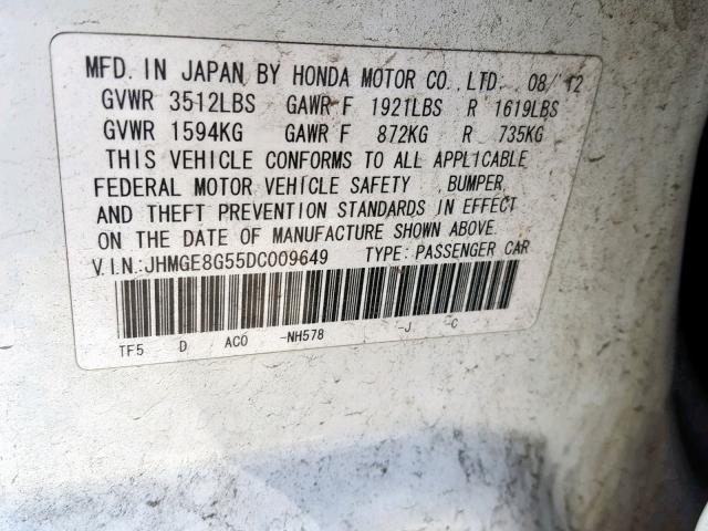 2013 HONDA FIT SPORT JHMGE8G55DC009649