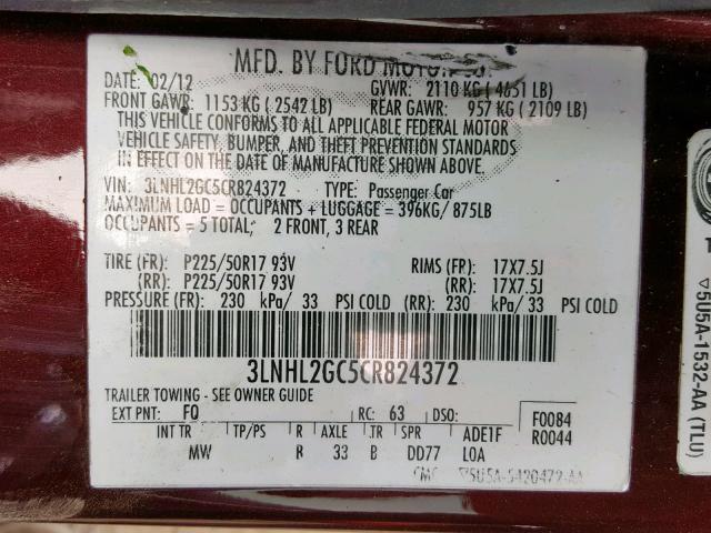 2012 LINCOLN MKZ 3LNHL2GC5CR824372