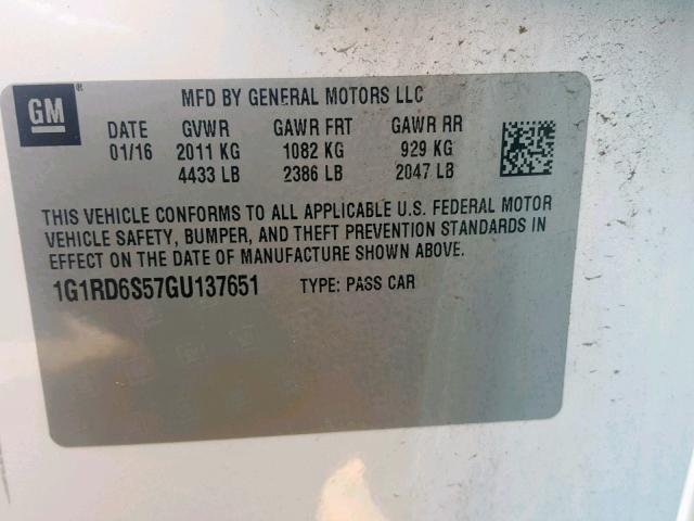 VIN 1G1RD6S57GU137651 2016 Chevrolet Volt, Ltz no.10