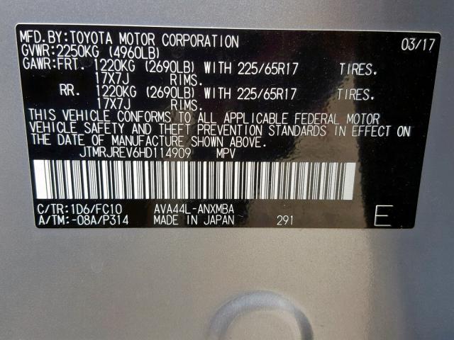2017 TOYOTA RAV4 HV LE JTMRJREV6HD114909