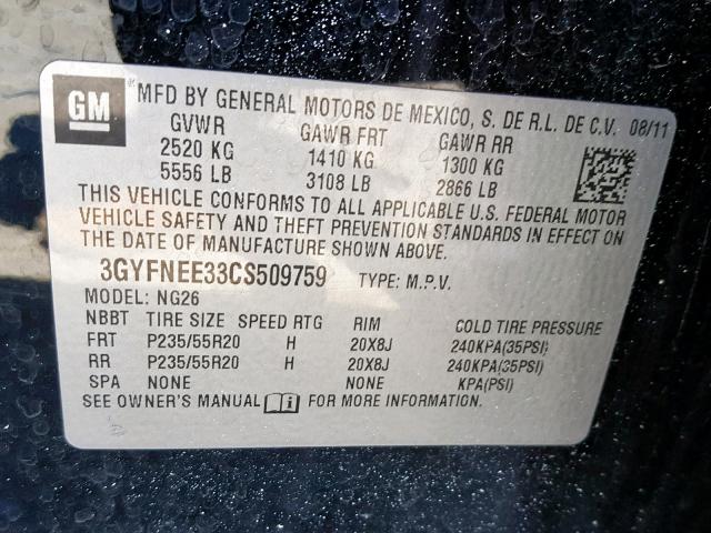 2012 CADILLAC SRX PERFOR 3GYFNEE33CS509759