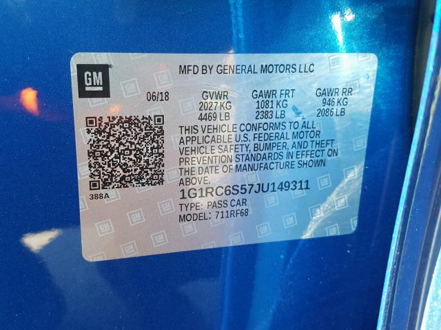 VIN 1G1RC6S57JU149311 2018 Chevrolet Volt, LT no.10