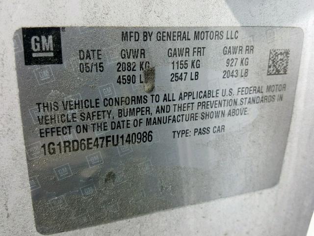 VIN 1G1RD6E47FU140986 2015 Chevrolet Volt no.10