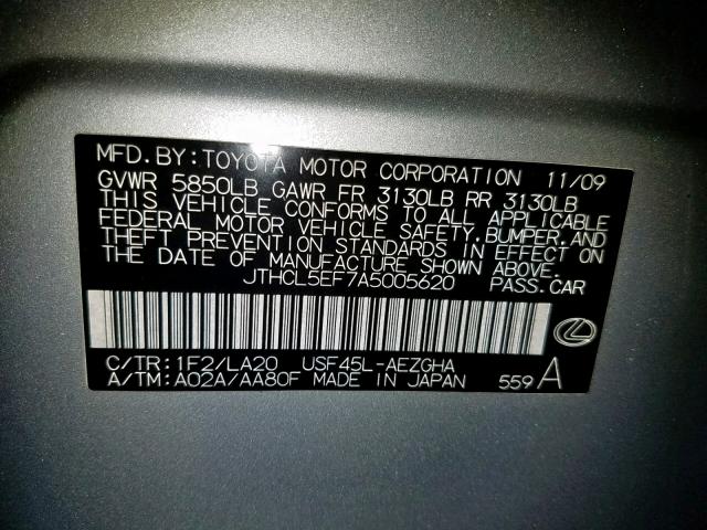 2010 LEXUS LS 460 JTHCL5EF7A5005620